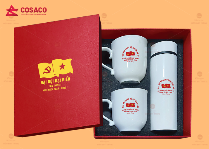 Bình giữ nhiệt và ly sứ in logo